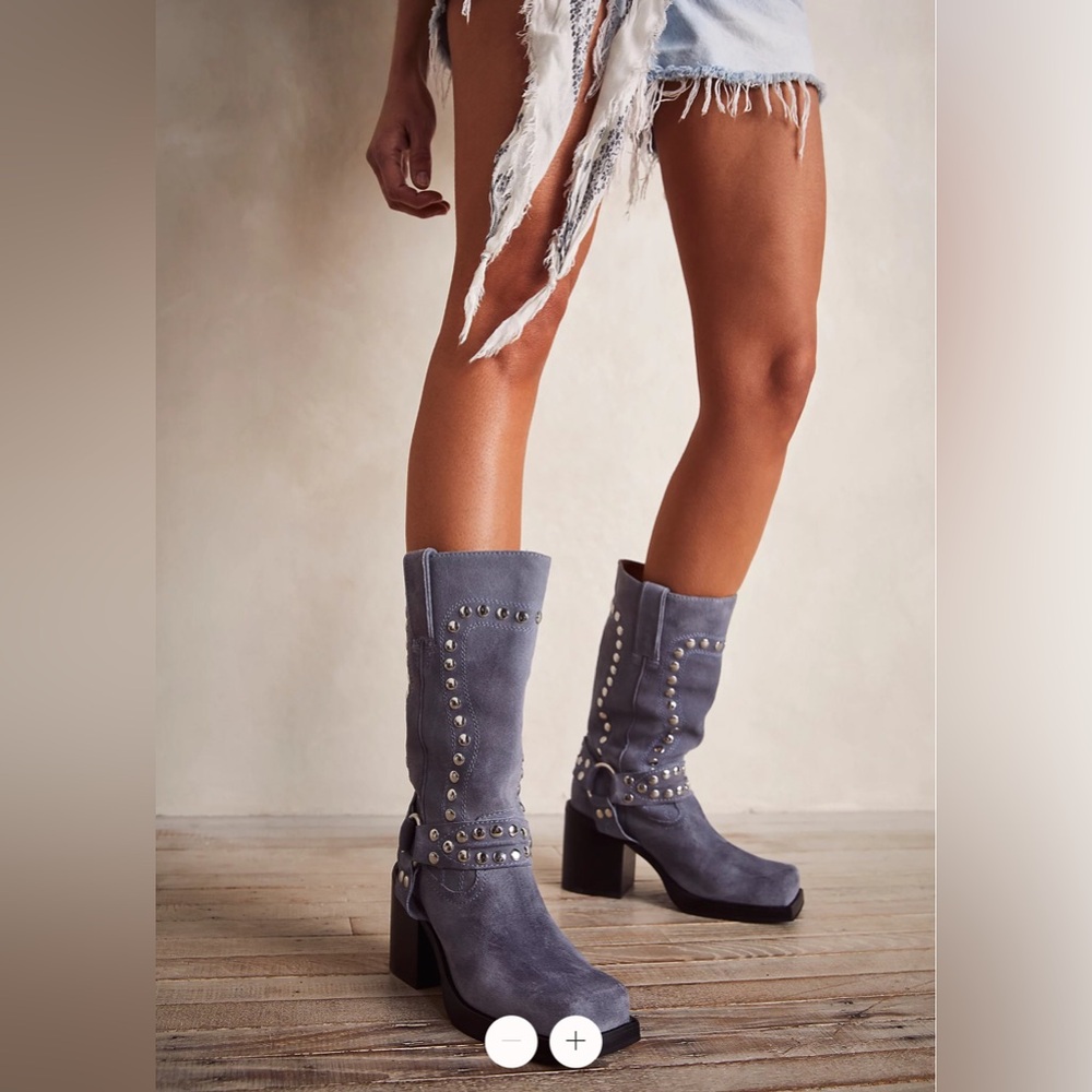 NIB MAKE OFFER JEFFREY CAMPBELL FREE PEOPLE Gretchen Studded Square Toe Boots - Picture 4 of 5